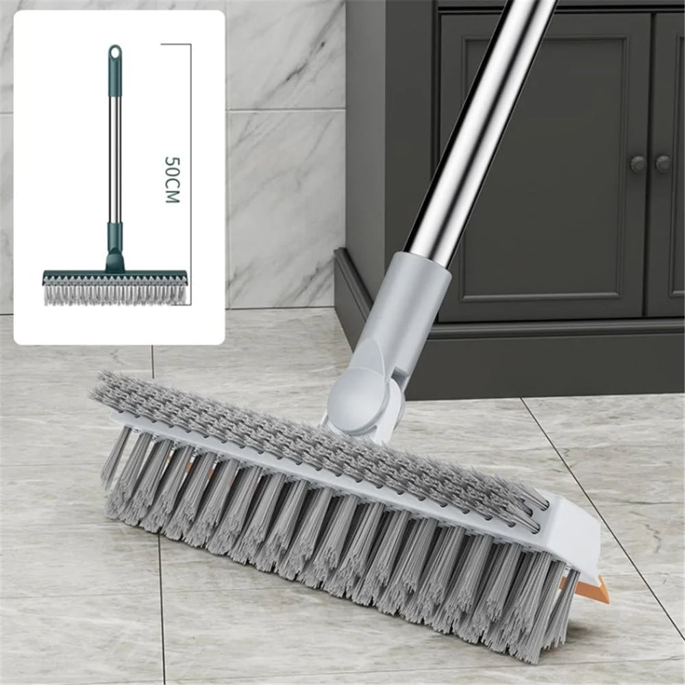3 in 1 Cleaning Scrub Brush Stiff Bristle Floor Brush Scrubber for Bathroom Kitchen Wall - Grey / 50cm Length - 1
