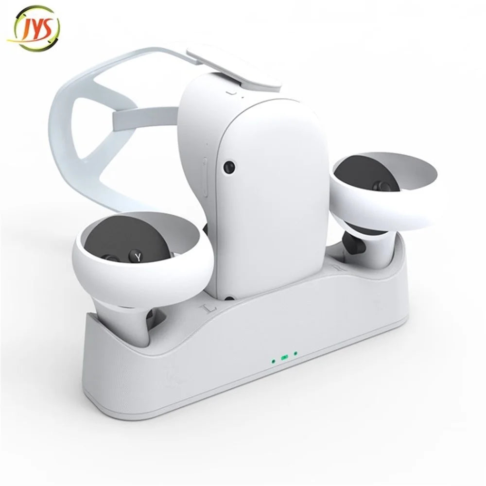 JYS Charging Dock for Oculus Quest 2 Headset Stand Controller Mount with Batteries - White - 1
