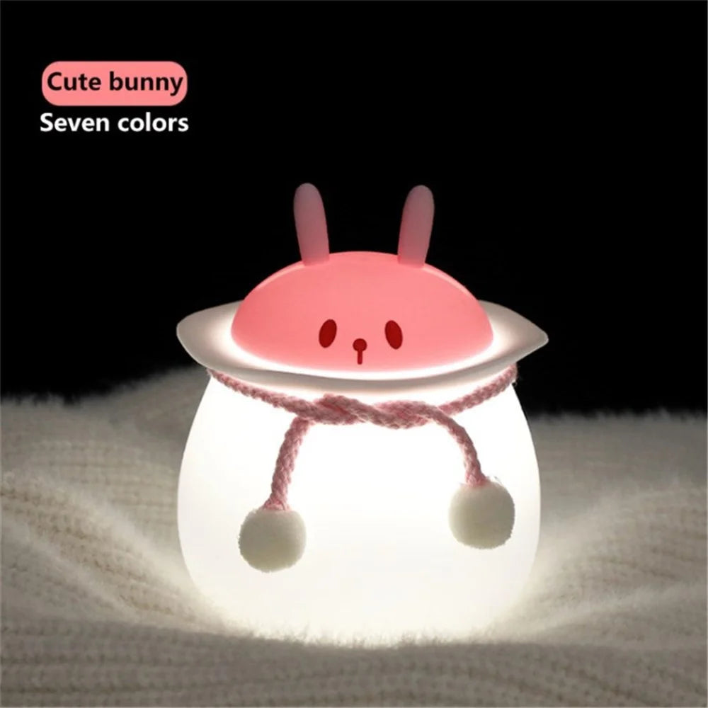 Cute Bunny Night Light USB Rechargeable 1200mAh Bedroom Lamp Voice-activated Silicone Light - Pink - 1
