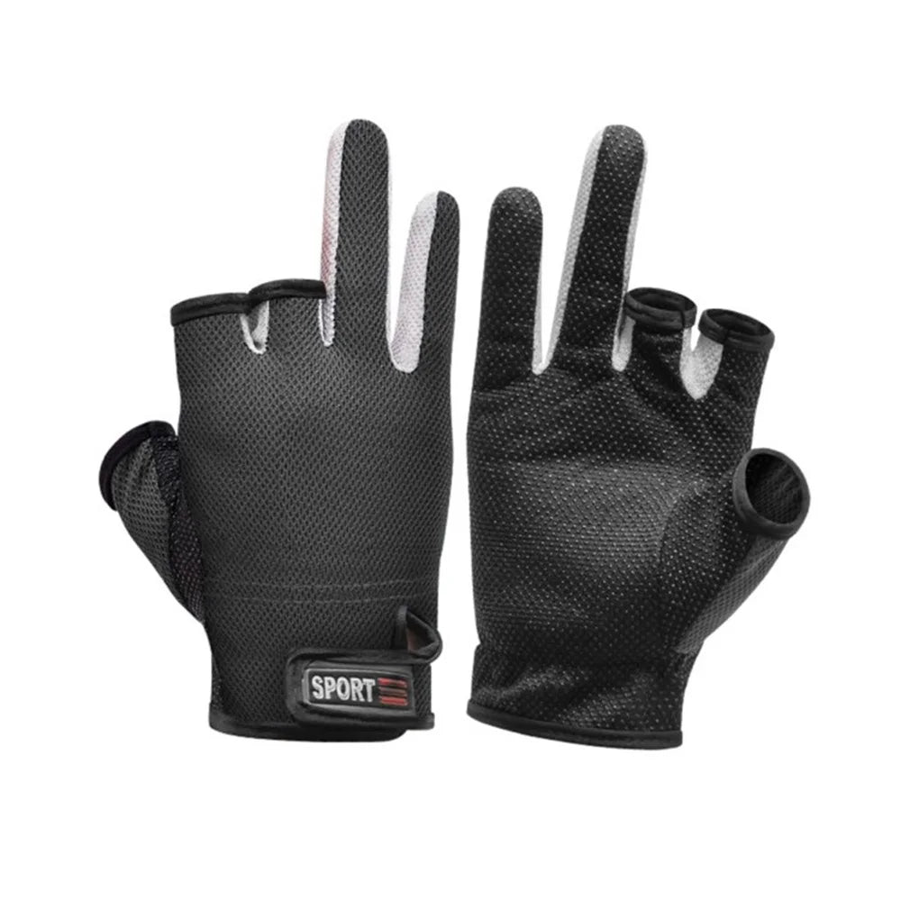 1 Pair Fishing Gloves Sun UV Protection Gloves 3-Finger Cut Non-Slip Gloves for Outdoor Cycling Hiking Sport - Black - 1