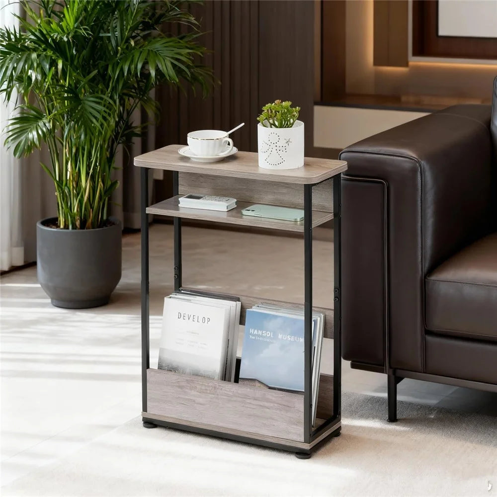 DULCII 3 Tier Slim End Table Narrow Space Nightstand with Magazine Shelf (MOQ: 300) - 4