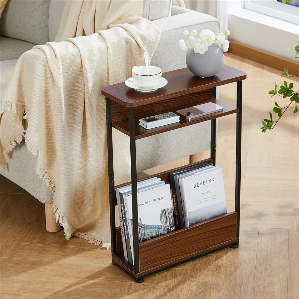 DULCII Vintage Narrow Side Table with Storage Shelf Bedside Table Nightstand (MOQ: 300) - Cherry Color - 2