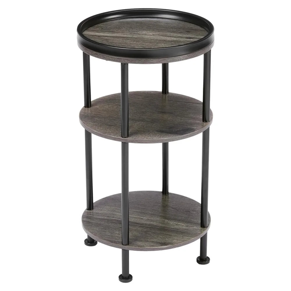DULCII 8663-C 4-Leg Small Round Table Wooden Top Side End Table with Metal Frame, 300 x 300 x 550mm - Grey - 2