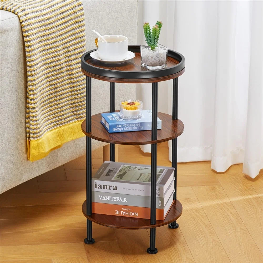 DULCII 8663-C 4-Leg Small Round Table Wooden Top Side End Table with Metal Frame, 300 x 300 x 550mm - Cherry - 4