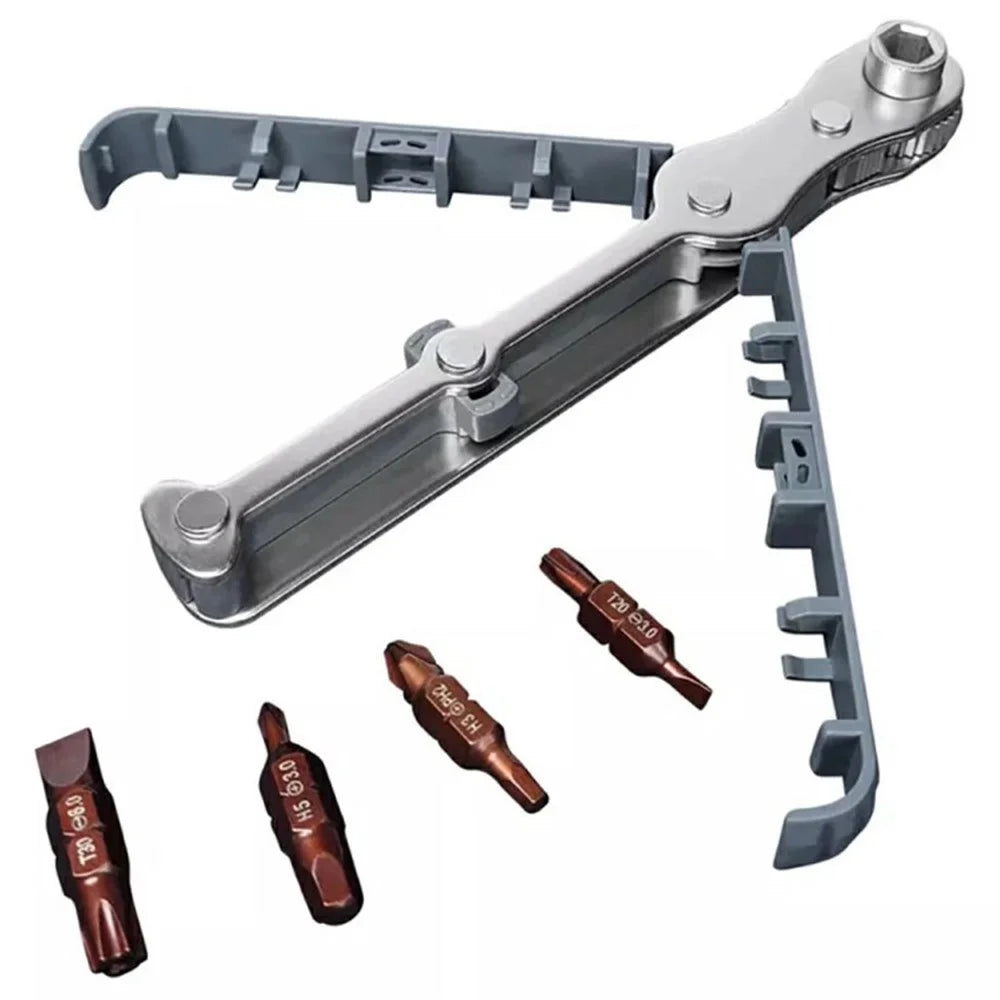 Chrome Vanadium Steel Magnetic Two-Way Ratchet Screwdriver Repair Tool with 4 Bits - Grey - 1