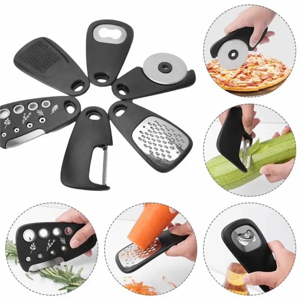 6-in-1 Roller Pizza Cutter Can Opener Garlic Masher Peeler Kitchen Gadget Set (BPA Free, No FDA) - 2