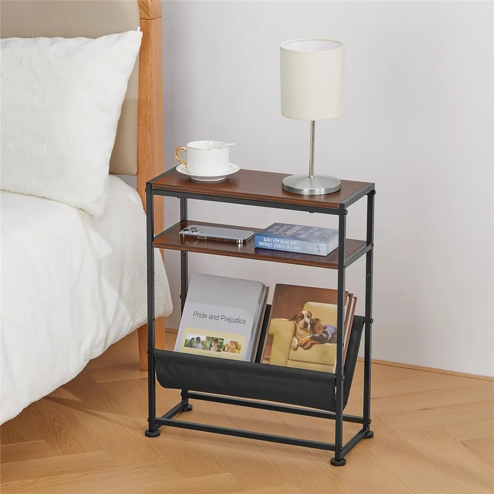 DULCII Metal Frame Wooden Magazine Organizer Table with Fabric Pocket for Home Office, 40 x 16.7 x 55cm - Cherry - 4