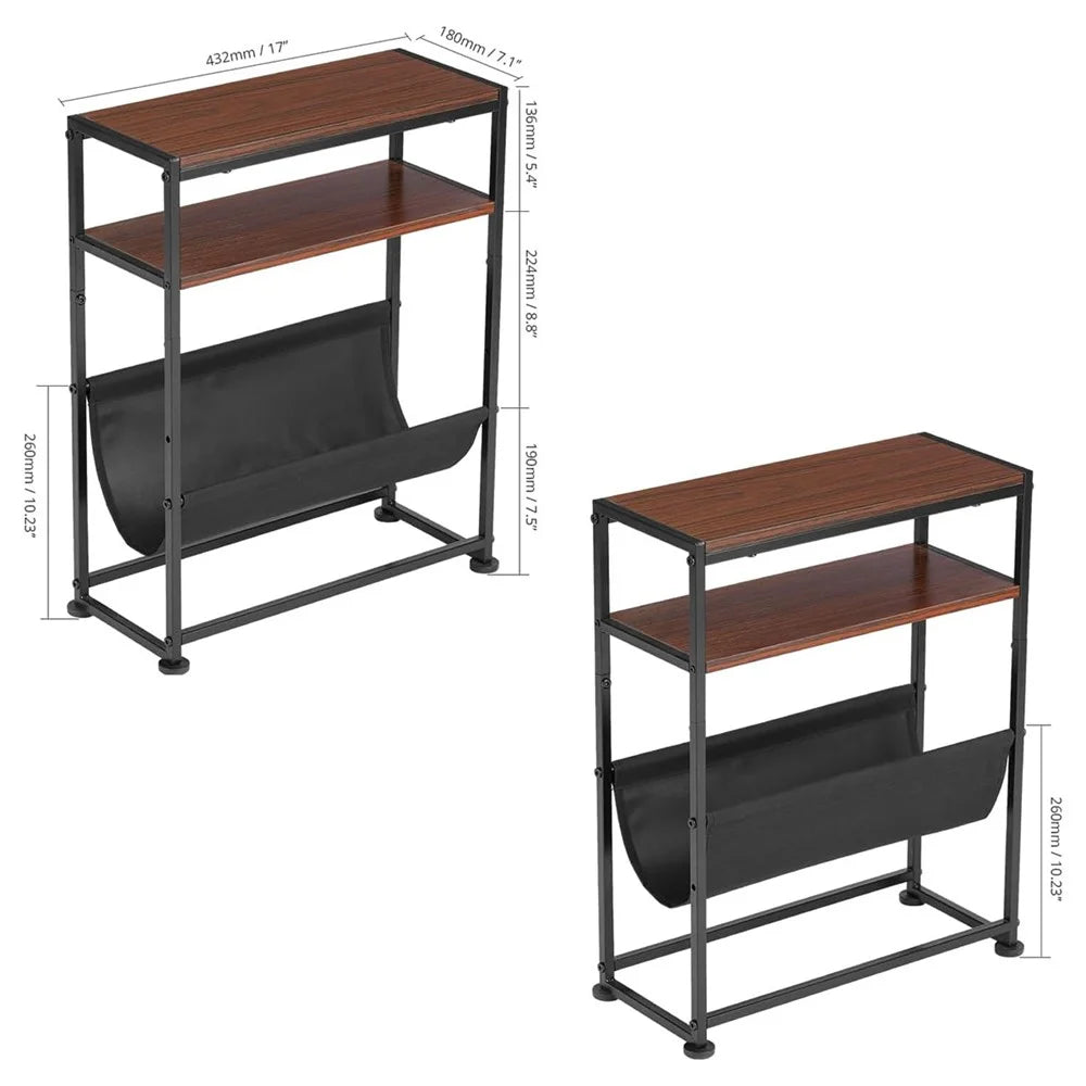 DULCII Metal Frame Wooden Magazine Organizer Table with Fabric Pocket for Home Office, 40 x 16.7 x 55cm - Cherry - 7