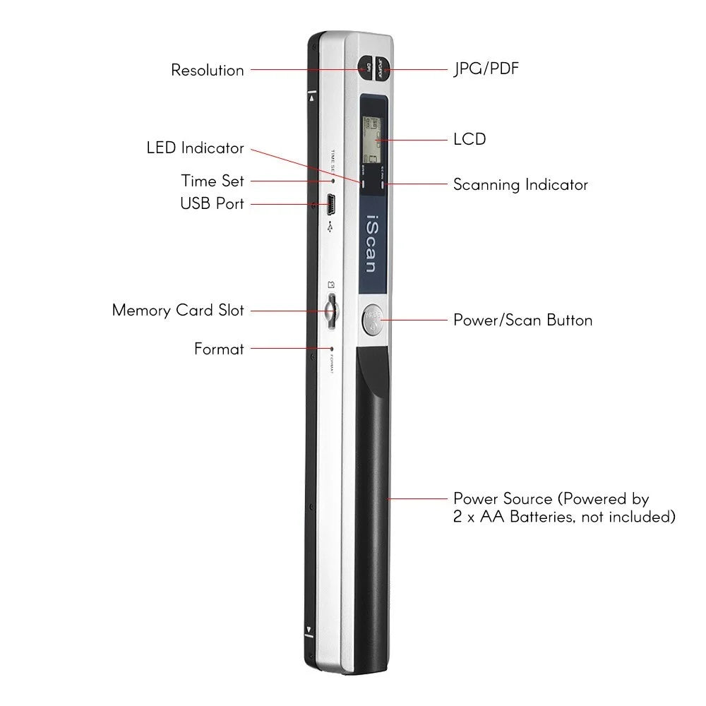 Portable Handheld A4 Documents Images HD Wireless Scanner Wand with LCD Display - Silver - 7