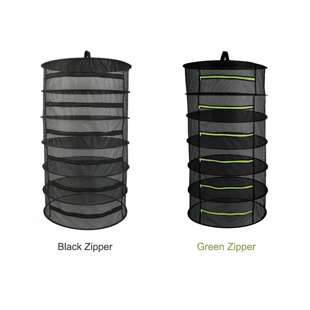 Folding Dry Rack Hanging Basket Drying Net Dryer for Herbs Flowers Buds Plants - 6 Layers / Green Zipper - 5