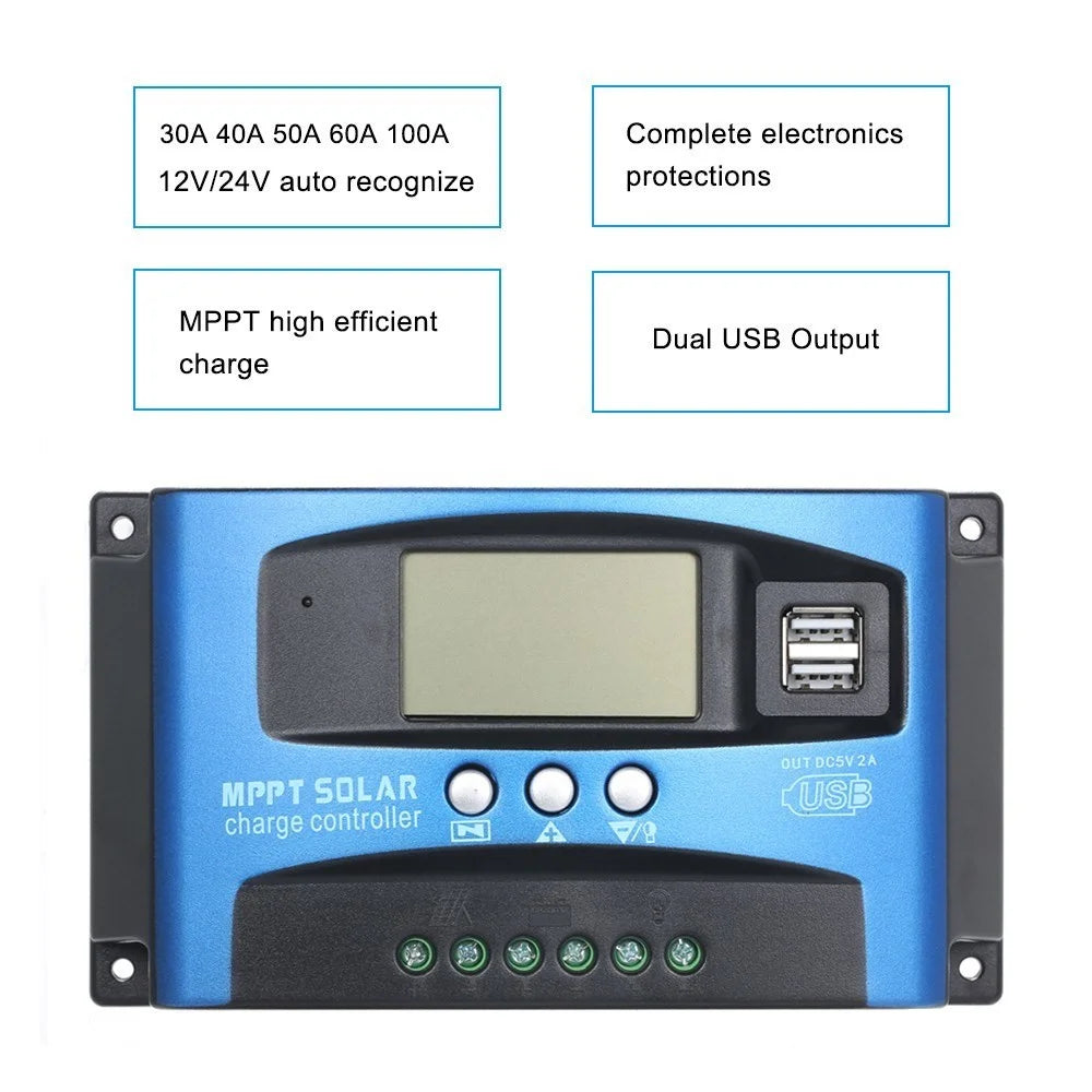 100A MPPT Solar Charge Controller 12V/24V Solar Panel Regulator with LCD Display Dual USB Multiple Load Control Modes - 4
