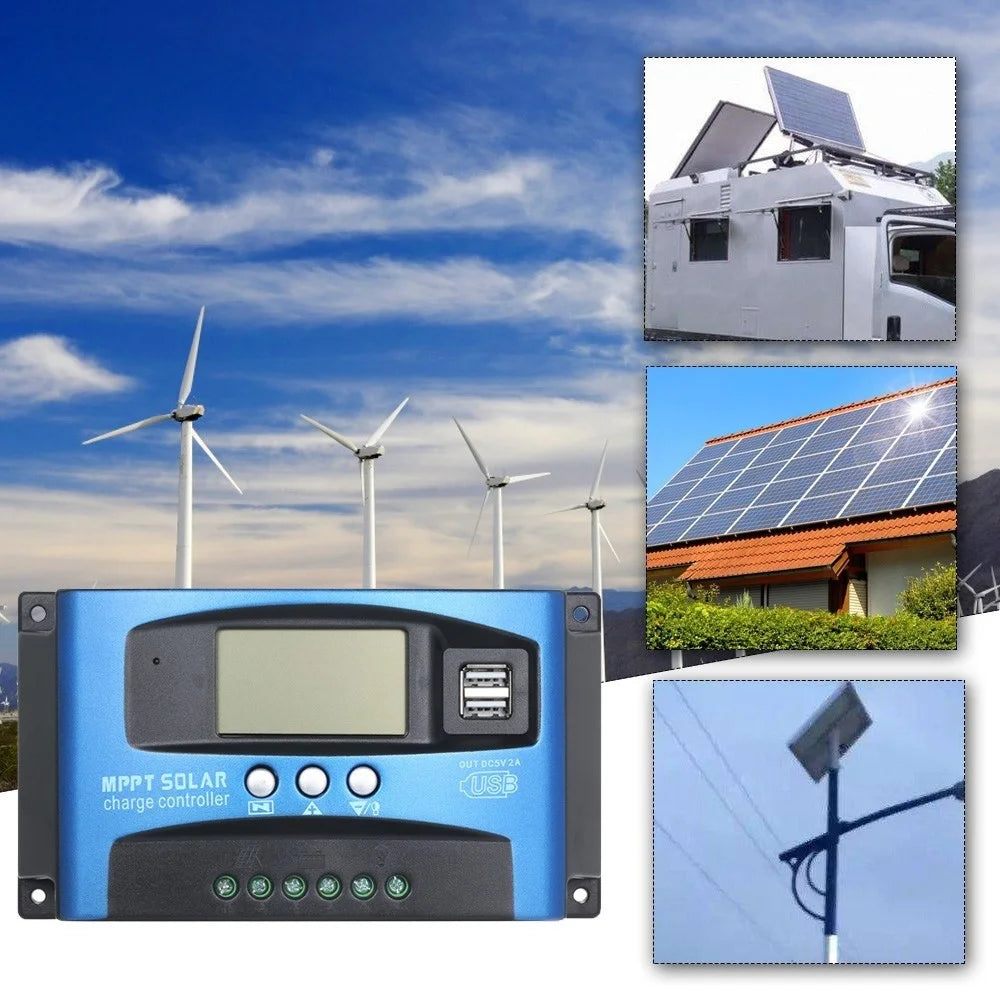 100A MPPT Solar Charge Controller 12V/24V Solar Panel Regulator with LCD Display Dual USB Multiple Load Control Modes - 5