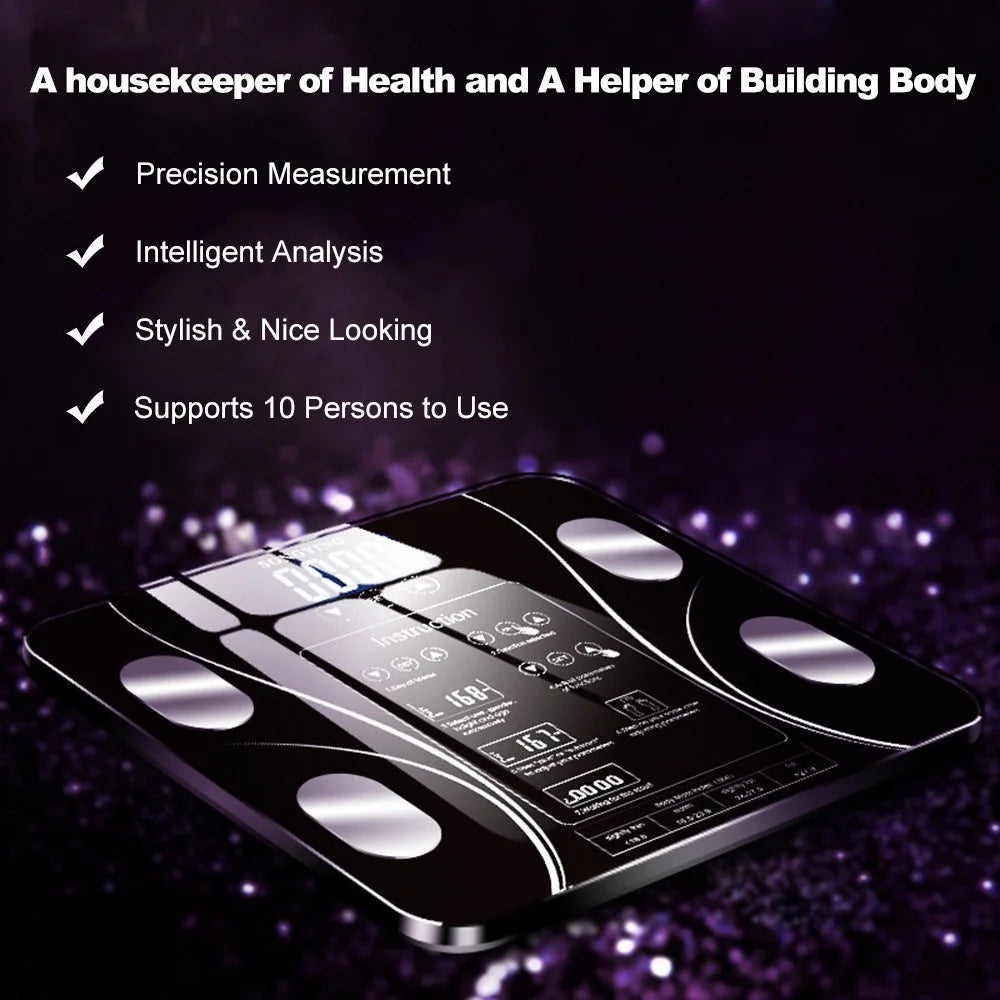 15 Kinds of Data Body Fat Scale Intelligent Electronic Weight Scale Digital BMI Scale Water Mass Health Body Composition Analyzer [English Version] - Purple - 2