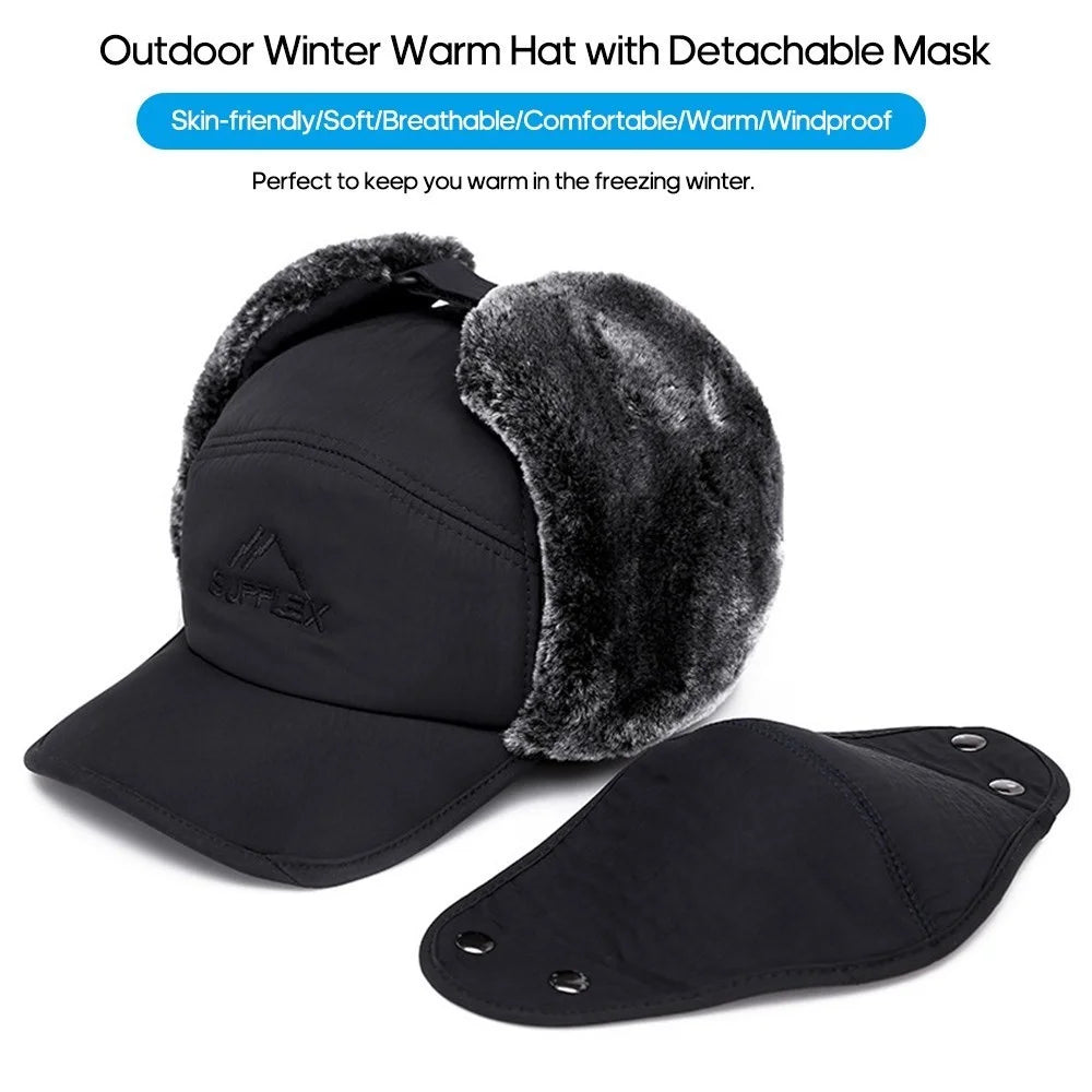 SUPPLEX Winter Warm Hat with Detachable Mask Full Face Outdoor Windproof Hat Baseball Cap - Black - 2
