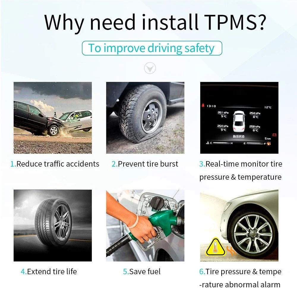 Car TPMS Tire Pressure Digital Solar Energy Monitoring System Auto Security Tire Pressure Alarm Systems LCD Display with 4 Internal Sensors - 3