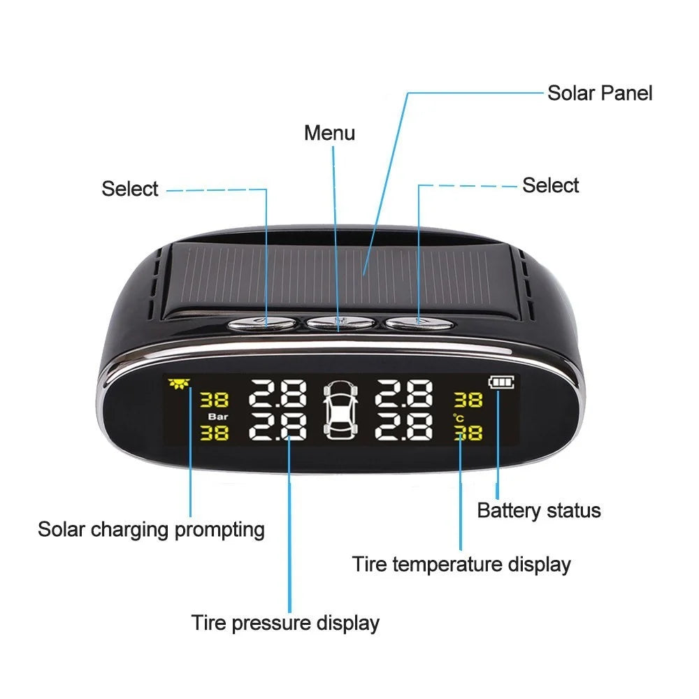 Car TPMS Tire Pressure Digital Solar Energy Monitoring System Auto Security Tire Pressure Alarm Systems LCD Display with 4 Internal Sensors - 5