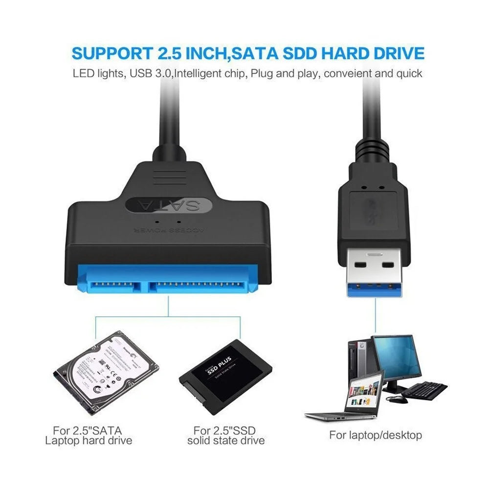 USB 3.0 to SATA III Hard Drive Adapter Cable with LED Light Computer Hard Driver Connection Cable for 2.5in SSD & HDD - 2