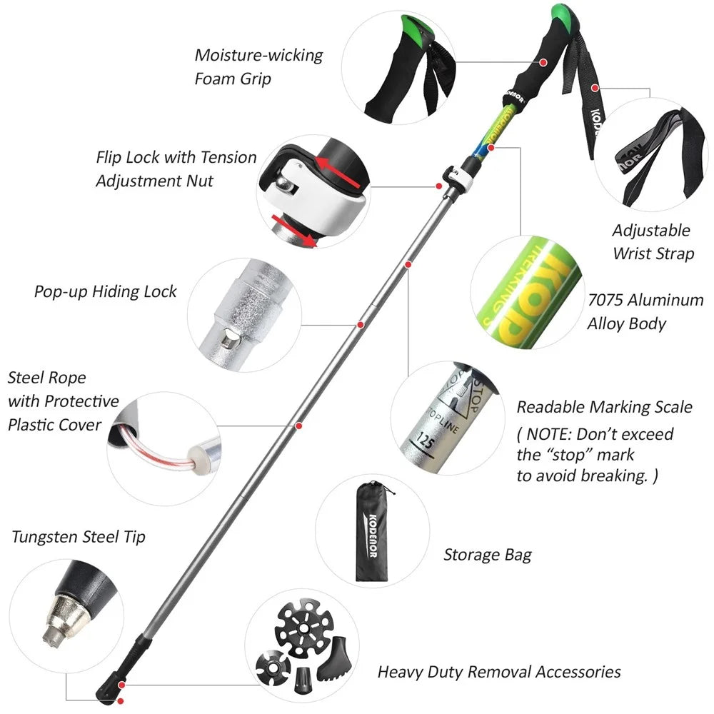 KODENOR 2 PCS Collapsible Trekking Pole Set For Trekking Camping Traveling Climbing Short Style  - Blue - 2