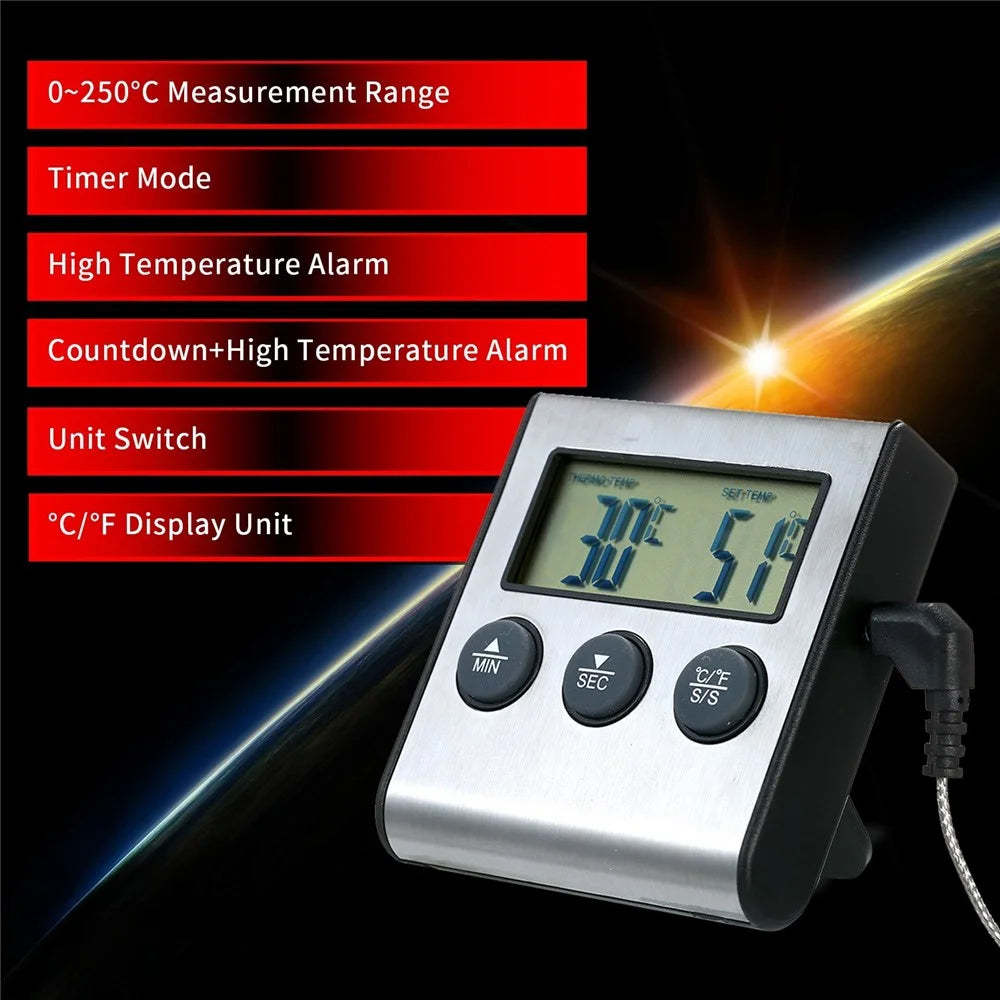 Kitchen BBQ Grill Food LCD Digital Thermometer 0~250°C with Alarm Timer Function (without Certification) - 2
