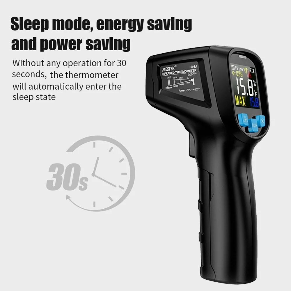 MESTEK IR03A -50 to 400 Degree Handheld Infrared Thermometer Non-Contact Digital Laser Industrial IR Temperature Tester with LCD Display - 7