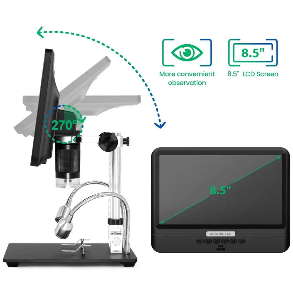 ANDONSTAR AD208 8.5 Inch LCD Digital Microscope 5X-260X Video Microscope with Adjustable Metal Stand and LED Light - 4