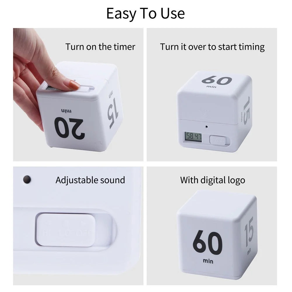 Cube Timer Learning Cooking Workout Timer Alarm Clock, LCD Screen Display Time, 15/20/30/60 Minutes Countdown Reminder - Green - 6