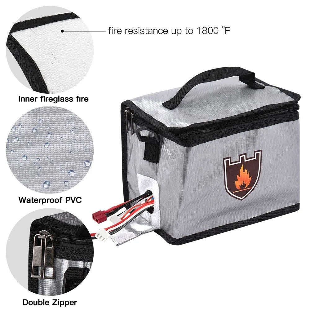 Portable Fireproof Safe Bag Explosion-Proof Protective Lipo Battery Waterproof Bag with Zippers Handle Strap for Battery Storage and Charging - 5