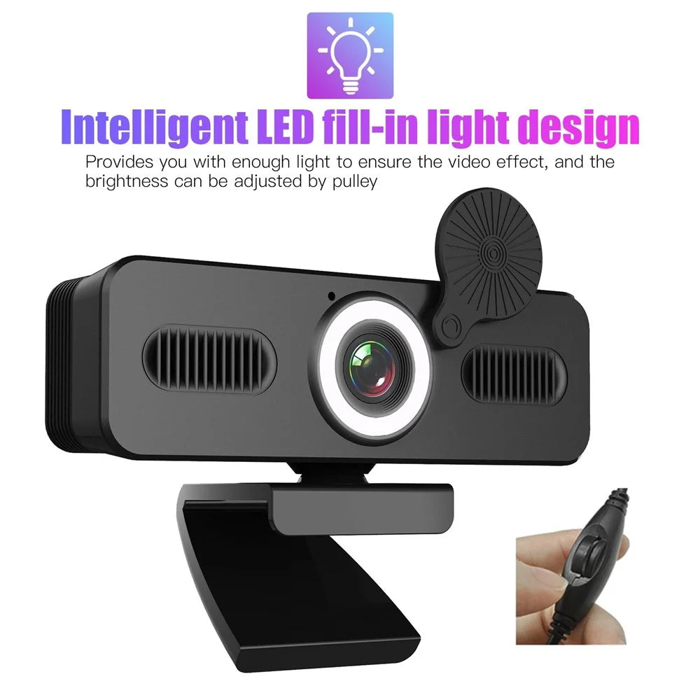 HD 120-degree Wide Angle USB Computer Webcam with Microphone with Fill-in Light Free Drive for Recording Calling Conferencing Gaming - 1080P - 3