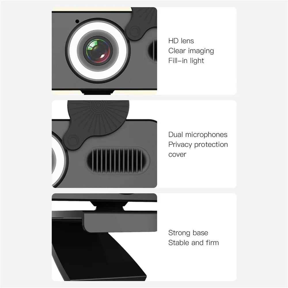 HD 120-degree Wide Angle USB Computer Webcam with Microphone with Fill-in Light Free Drive for Recording Calling Conferencing Gaming - 1080P - 4