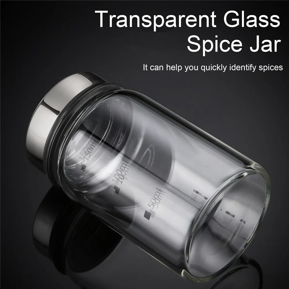 150mL Glass Spice Jar 4 Outlets Spice Storage Bottle Barbecue Salt Shaker Container with Scale (NO FDA Certificate) - 2