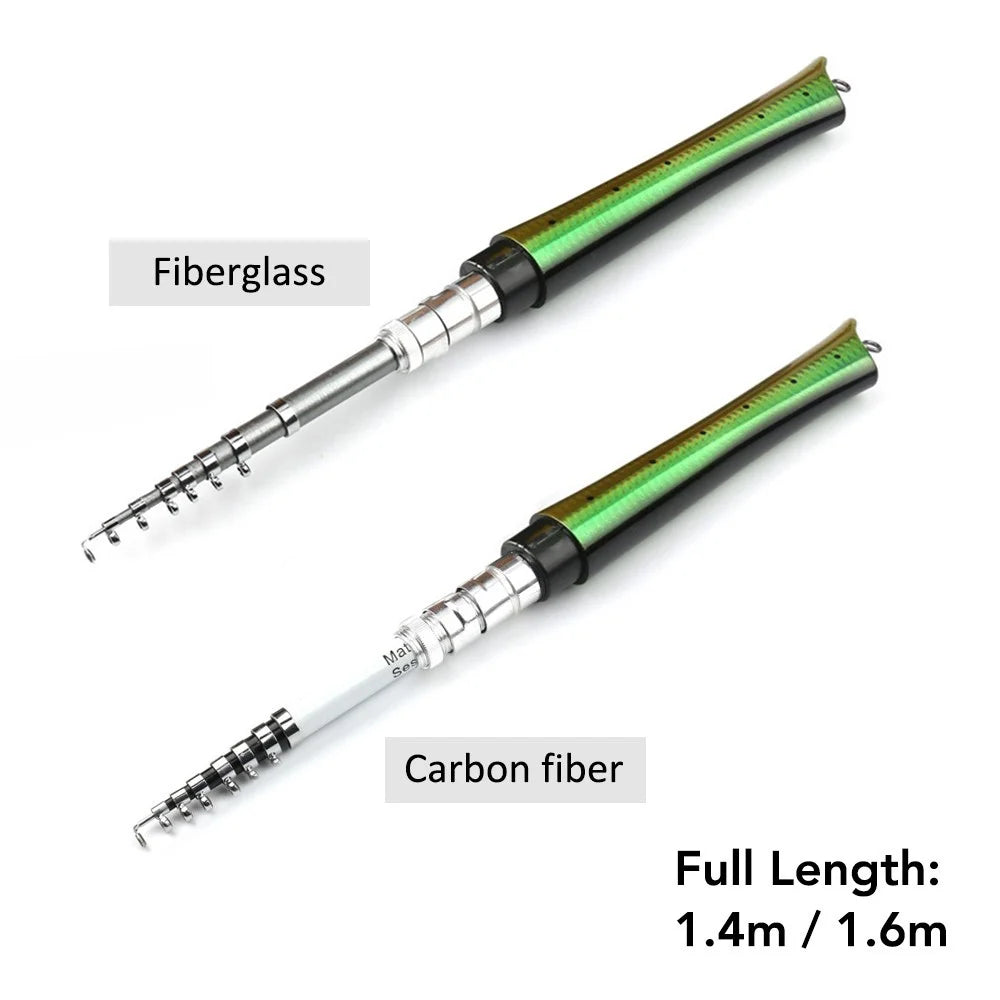 Fiberglass + Carbon Portable Pen Fishing Rod Mini Pocket Fishing Rod with Spinning Kit - Type 4/1.4m - 2