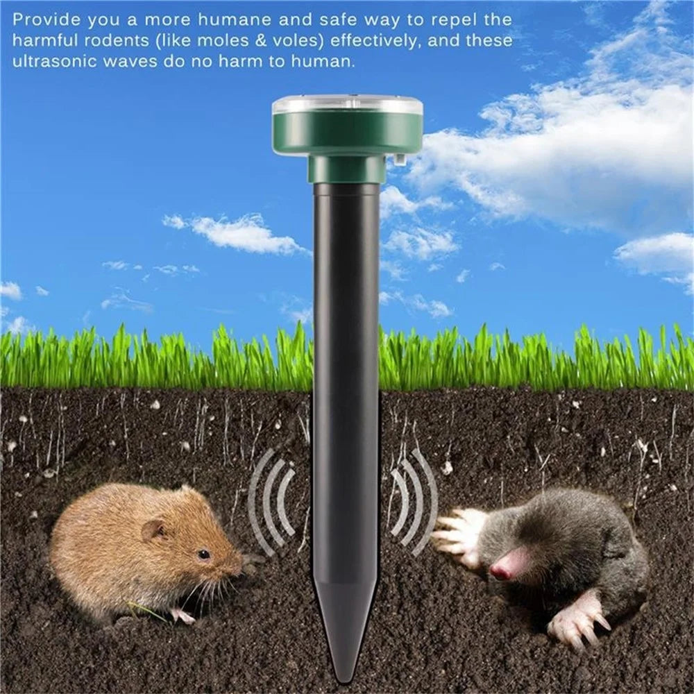 4Pcs Mole Repellent Solar Powered Gopher Repellent Ultrasonic Deterrent Spikes for Lawn Garden, Outdoor Yard Groundhog Chipmunk Repeller - Circular - 2