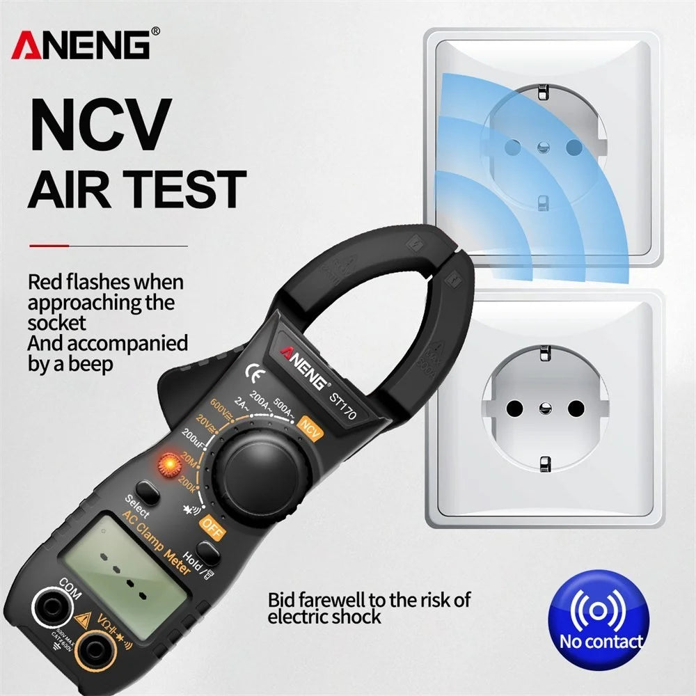 ANENG ST170 Digital Clamp Meter Multimeter 1999 Counts AC DC Smart Clamp Meter, Auto-ranging Measure Resistance - Black - 6