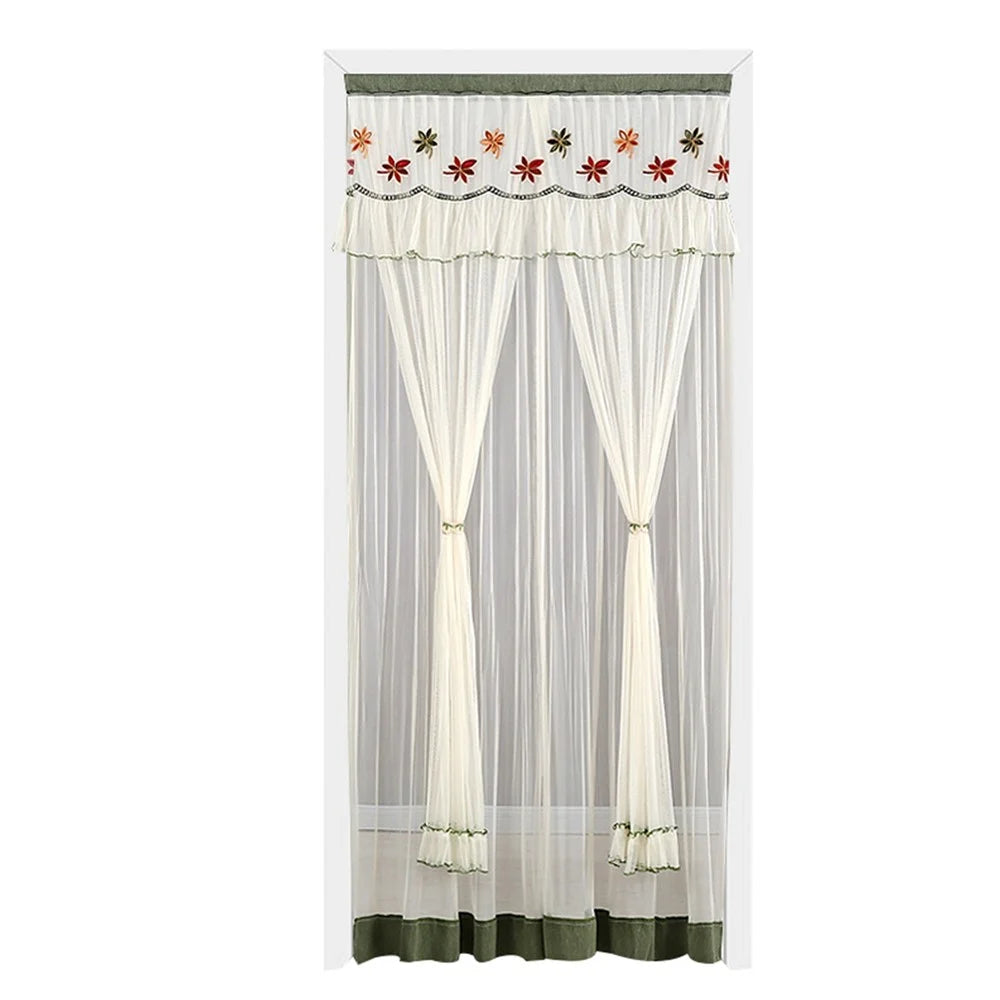 Embroidery Semi Sheer Curtain Double Layer Anti-mosquito Window Curtain for Kitchen Bedroom and Living Room - Leaf/37x78 Inch - 1