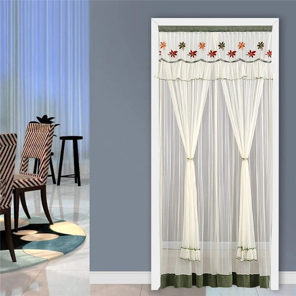 Embroidery Semi Sheer Curtain Double Layer Anti-mosquito Window Curtain for Kitchen Bedroom and Living Room - Leaf/37x78 Inch - 7