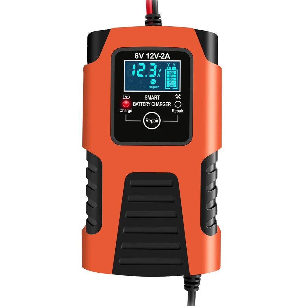 Motorcycle Smart Battery Charger 6V/2A 12V/2A Automatic Trickle Battery Charger Battery Maintainer Battery Desulfator - EU Plug/Orange - 1