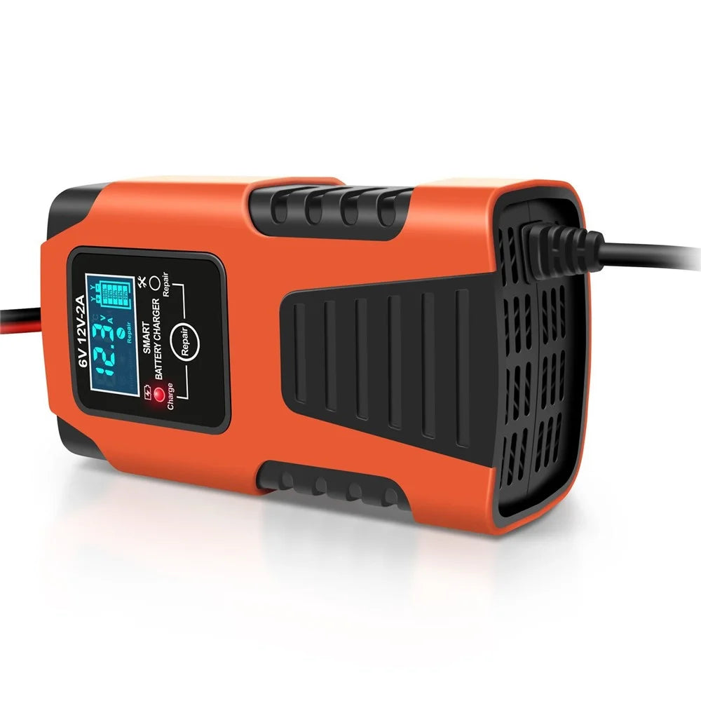 Motorcycle Smart Battery Charger 6V/2A 12V/2A Automatic Trickle Battery Charger Battery Maintainer Battery Desulfator - EU Plug/Orange - 3