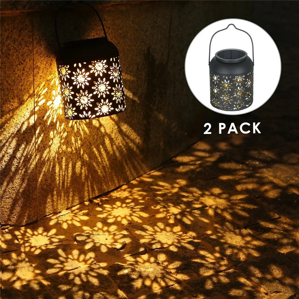 TOMSHINE 2Pcs/Pack Solar Lantern Outdoor Hanging Light Retro Metal Decorative Light Hollowed Out Flower Pattern Garden Landscape Lighting - 2