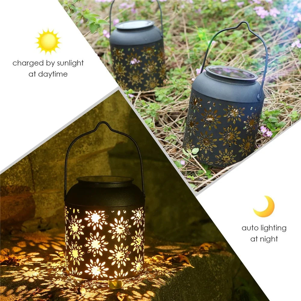 TOMSHINE 2Pcs/Pack Solar Lantern Outdoor Hanging Light Retro Metal Decorative Light Hollowed Out Flower Pattern Garden Landscape Lighting - 3