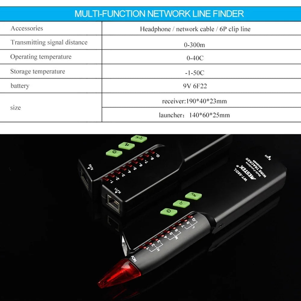 MESTEK WT-58DL Handheld Network Cable Tester Wire Tracker Electrical Line Finding Testing Detector for Network Maintenance Collation - 7