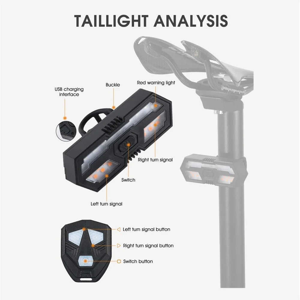 WEST BIKING 5m Remote Bike Taillight USB Rechargeable LED Turn Signal Waterproof MTB Bicycle Light Rear Lamp with Alarm Sound - 3