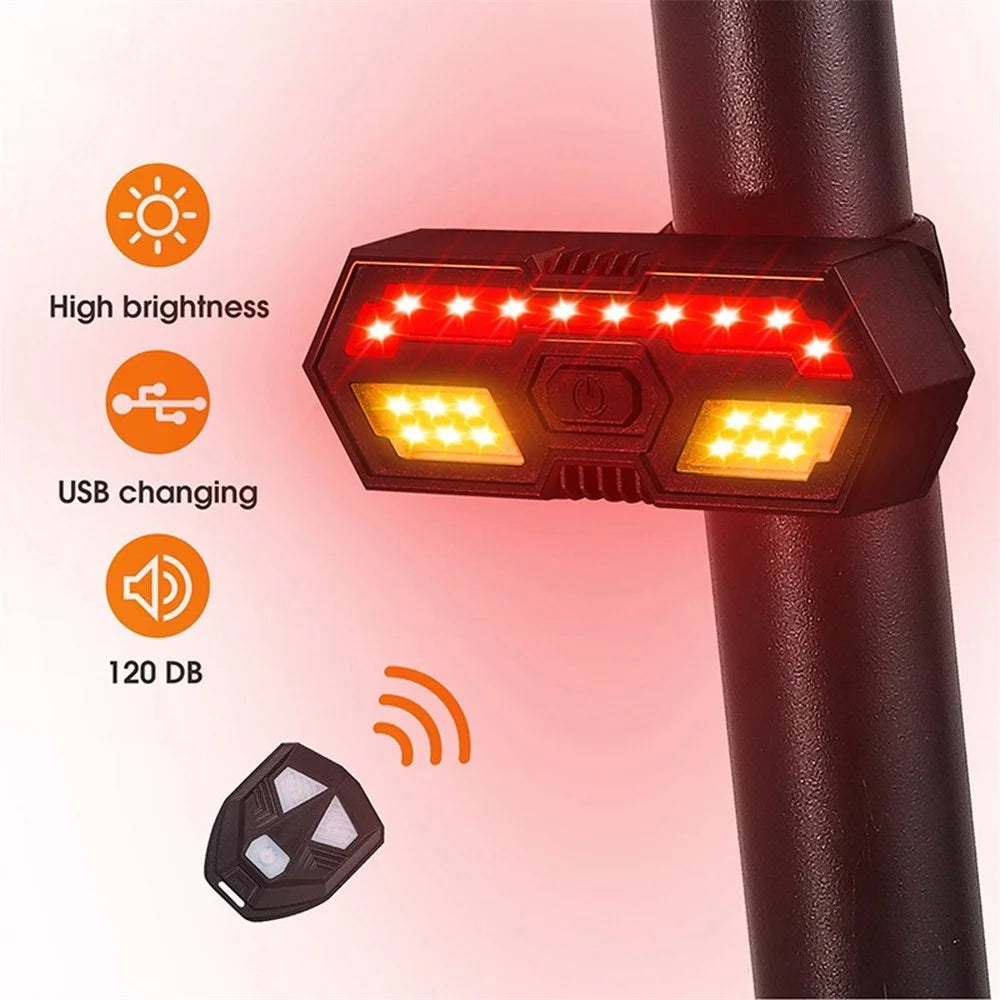 WEST BIKING 5m Remote Bike Taillight USB Rechargeable LED Turn Signal Waterproof MTB Bicycle Light Rear Lamp with Alarm Sound - 5