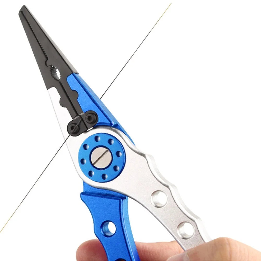 Fishing Pliers Lip Gripper Set Aluminum Alloy Fish Holder Fishing Scissors with Lanyards - Blue - 4