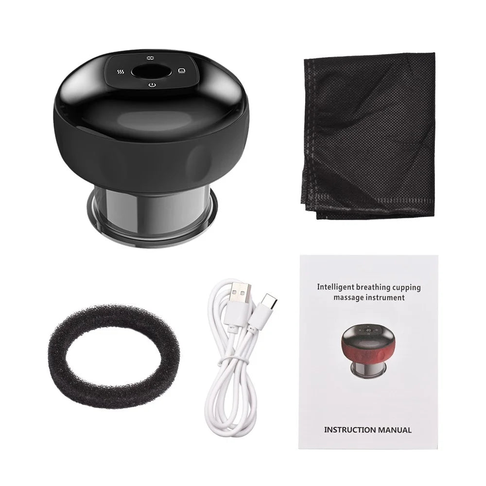 Smart Cupping Therapy Massager with Red Light 6 Model Electric Heat Cupping Device Wireless Vacuum Scraping Negative Pressure Suction Device Gua Sha Cellulite Massage Tool - Black - 7