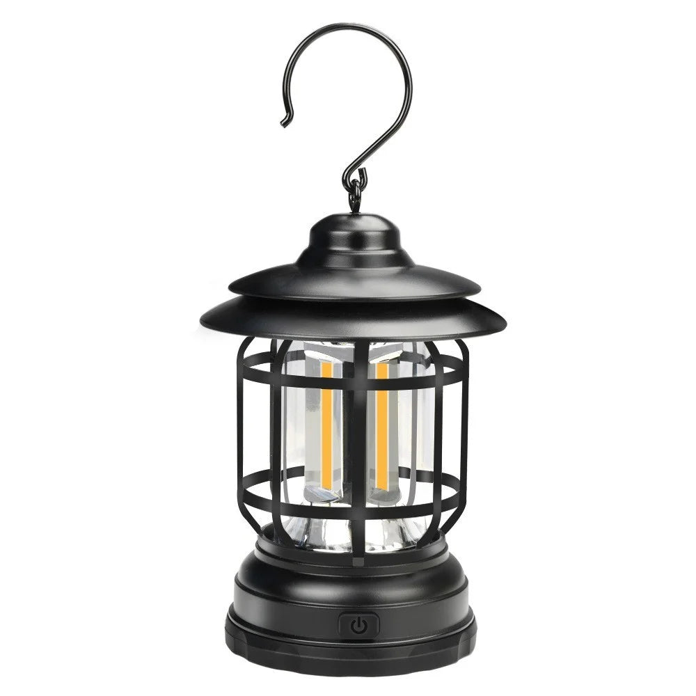 LED Camping Lantern Battery Powered Retro Campsite Lantern COB Tent Light Survival Kits for Emergency Storm Outages Outdoor Hiking - Black - 1