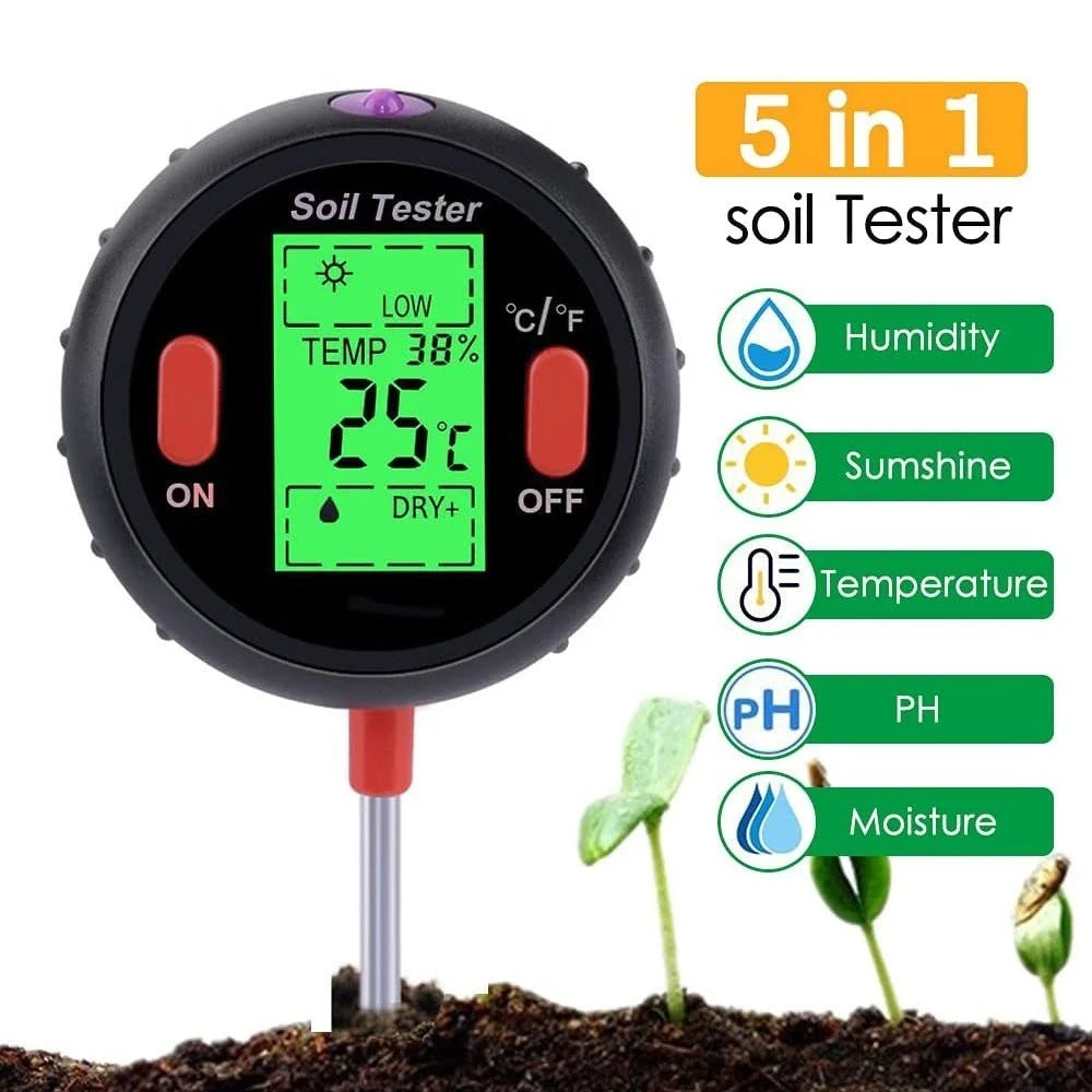 JHL9918 Soil PH Meter Digital Plant Temperature Soil Moisture Tester Intensity Backlit LCD Display Soil Test Meter for Gardening Farming - 1