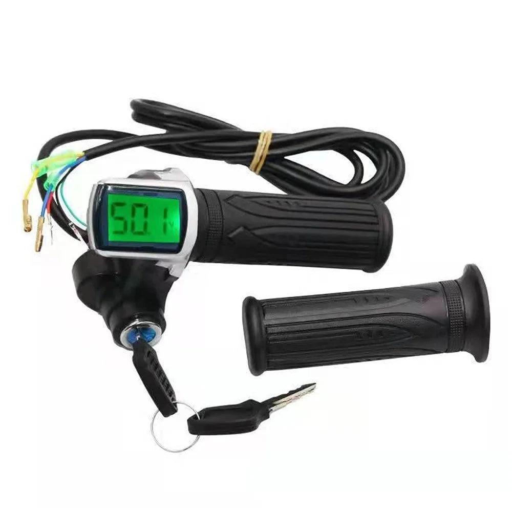 1 Pair Throttle Grip Handlebar 24V/36V Electric Scooter Bike Twist Grip Throttle Set with LED Display Screen Handle and Power Key Locker - 24V - 1