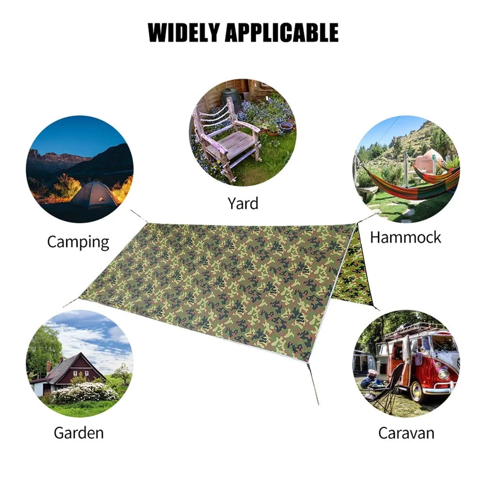 Camping Tent Tarp Outdoor Patio Garden Backyard Sail Canopy Camouflage Tarpaulin Shelter Waterproof Rain Fly UV Resistant Sun Shade - 7
