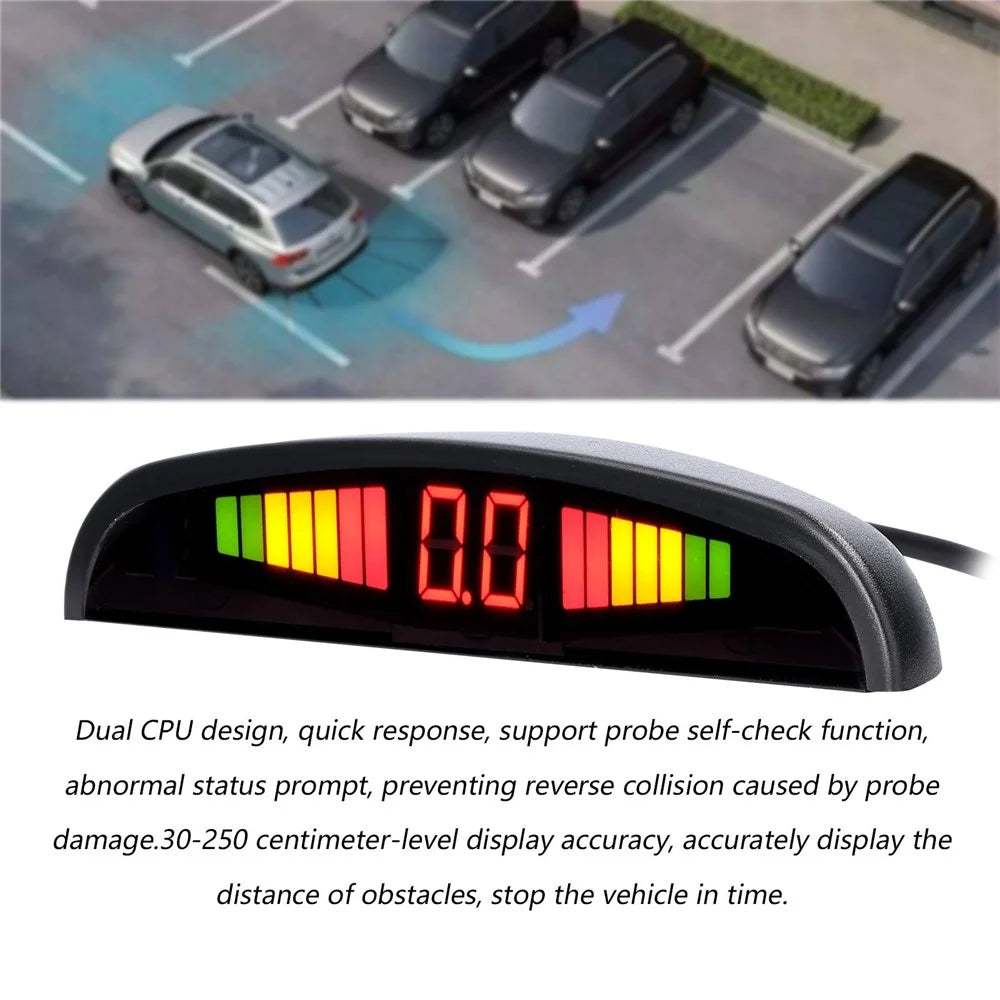 Car Parking Sensor Warning Buzzer Rear Reversing Radars System with 4 Parking Sensors Distance Detection LED Distance Display - Black - 2
