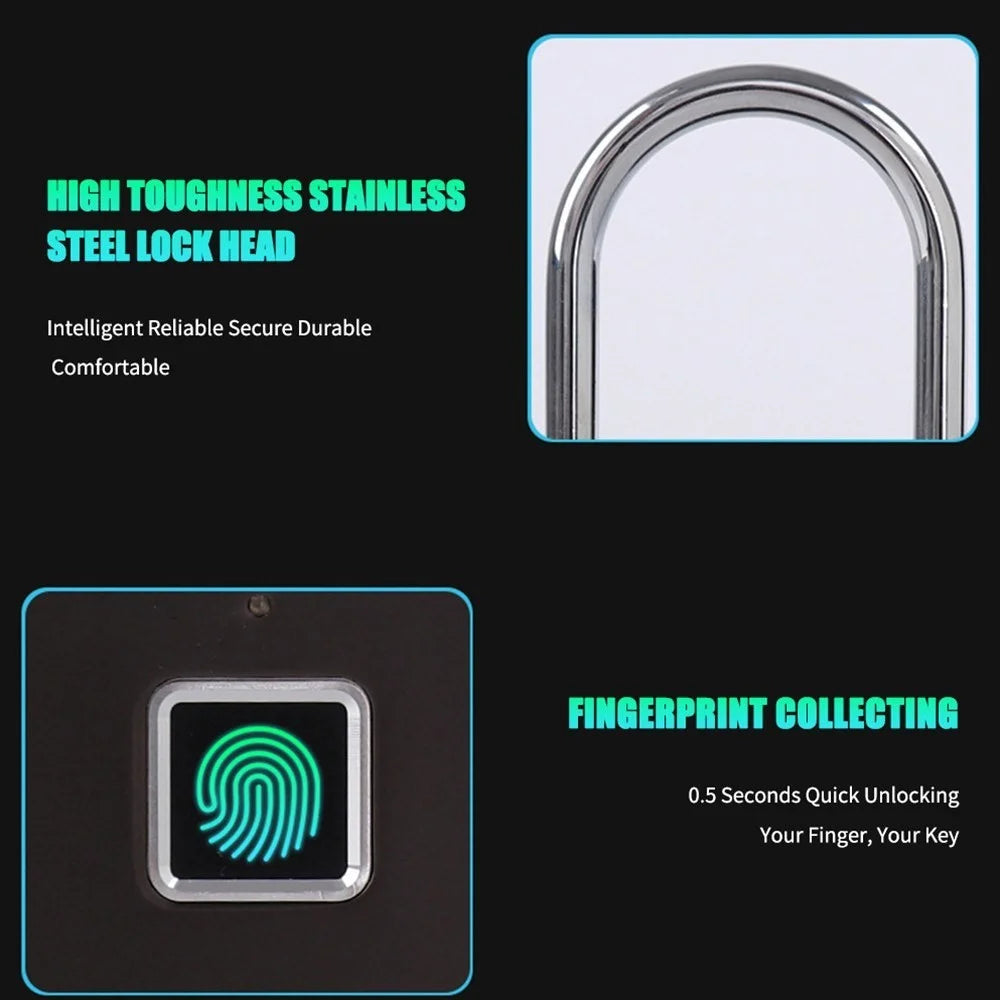 Smart Fingerprint Padlock Small Size Padlock Cabinet Fingerprint Lock Mini Fingerprint Lock - Black - 6